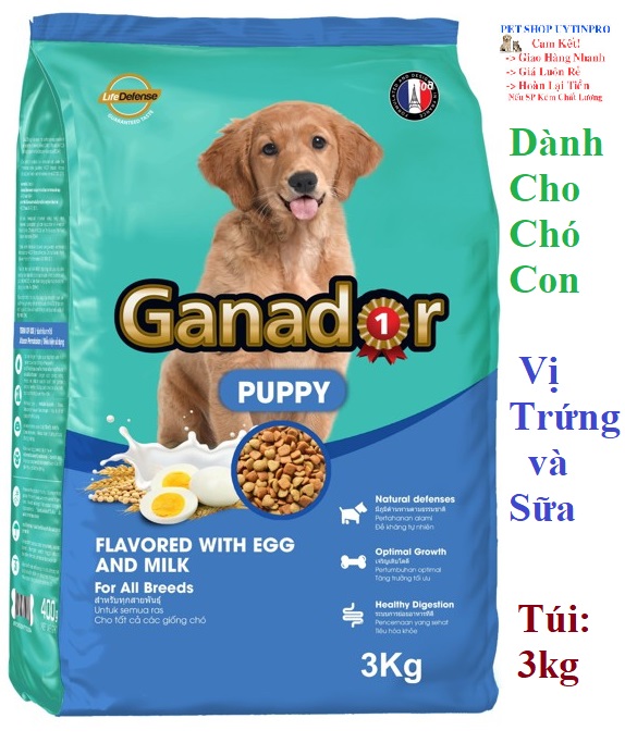 THỨC ĂN CHO CHÓ CON Ganador Puppy Dạng hạt Vị Trứng và Sữa Túi 3kg Thương hiệu từ Pháp - Pet shop Uytinpro