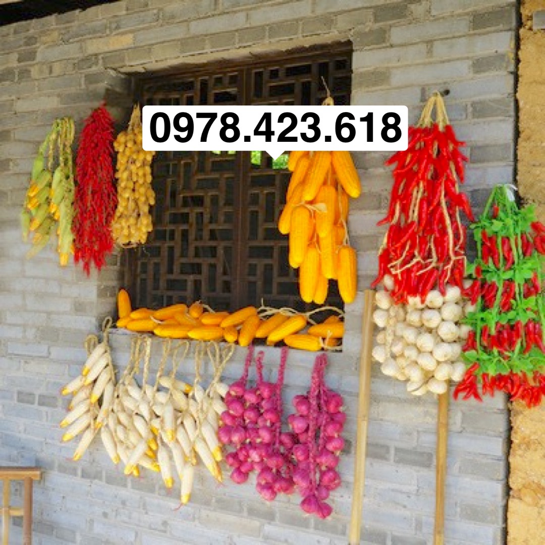 Dây hành, tỏi, ớt, ngô, khoai lang, bí ngô giả như thật - dây nông sản, củ quả, trái cây giá trang trí trường học mầm non, nhà hàng, hội chợ, lớp học, siêu thị
