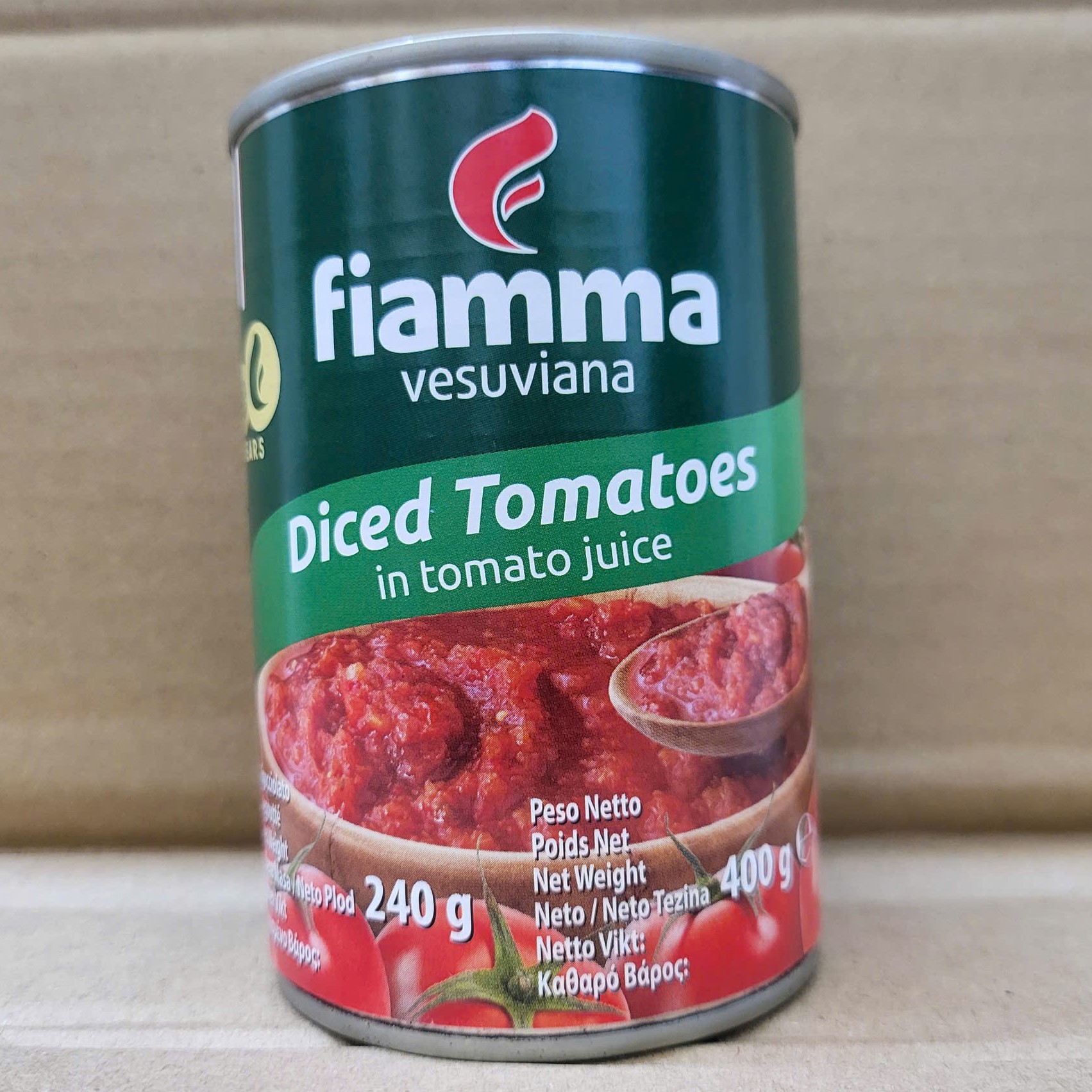 Lon XANH LÁ 400g -- CÀ CHUA XẮT MIẾNG FIAMMA VESUVIANA Diced Tomatoes In Tomato Juice (halal)