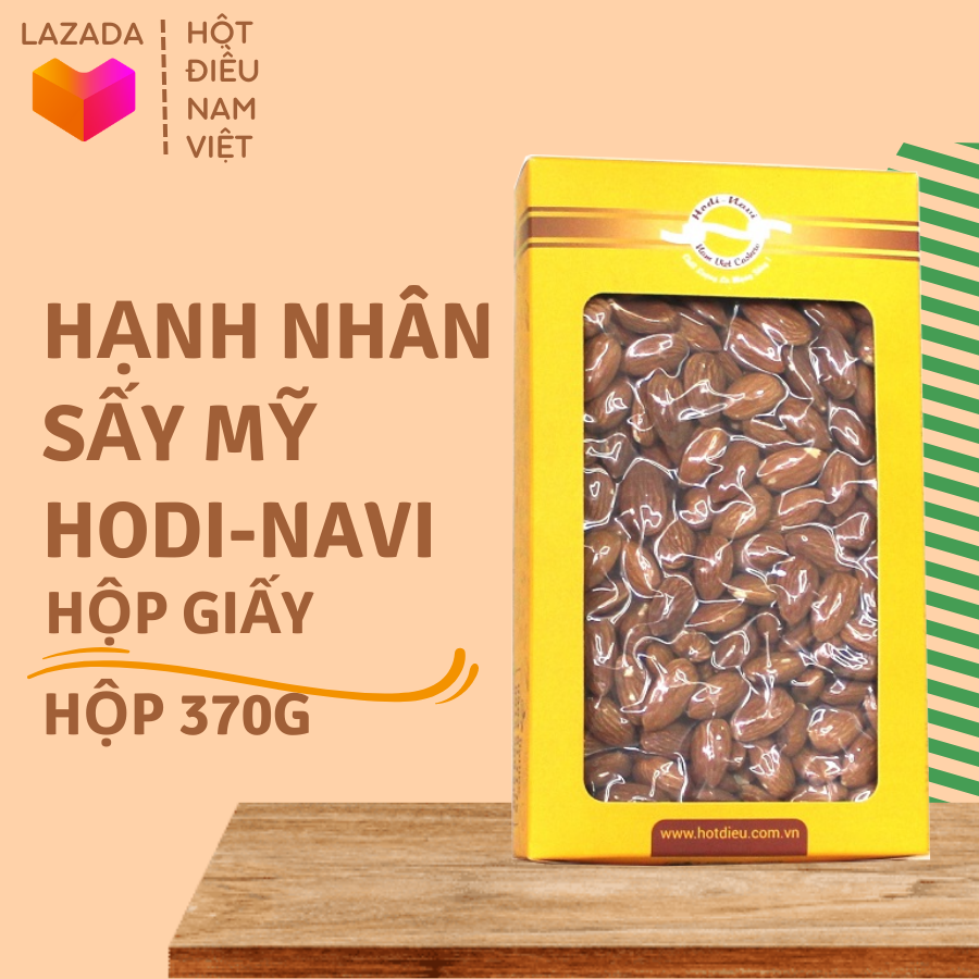 Hạnh nhân sấy Mỹ Hodi-Navi hộp giấy hút chân không 370gr, thơm, giòn, hàm lượng dinh dưỡng cao