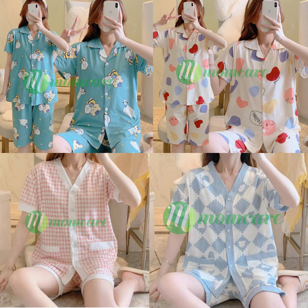 Bộ đồ bầu mùa hè và sau sinh cho con bú ti PIJAMA CỘC - Đồ bộ bầu lửng - Quần áo ngủ bà bầu mặc nhà thời trang mùa hè chất đẹp