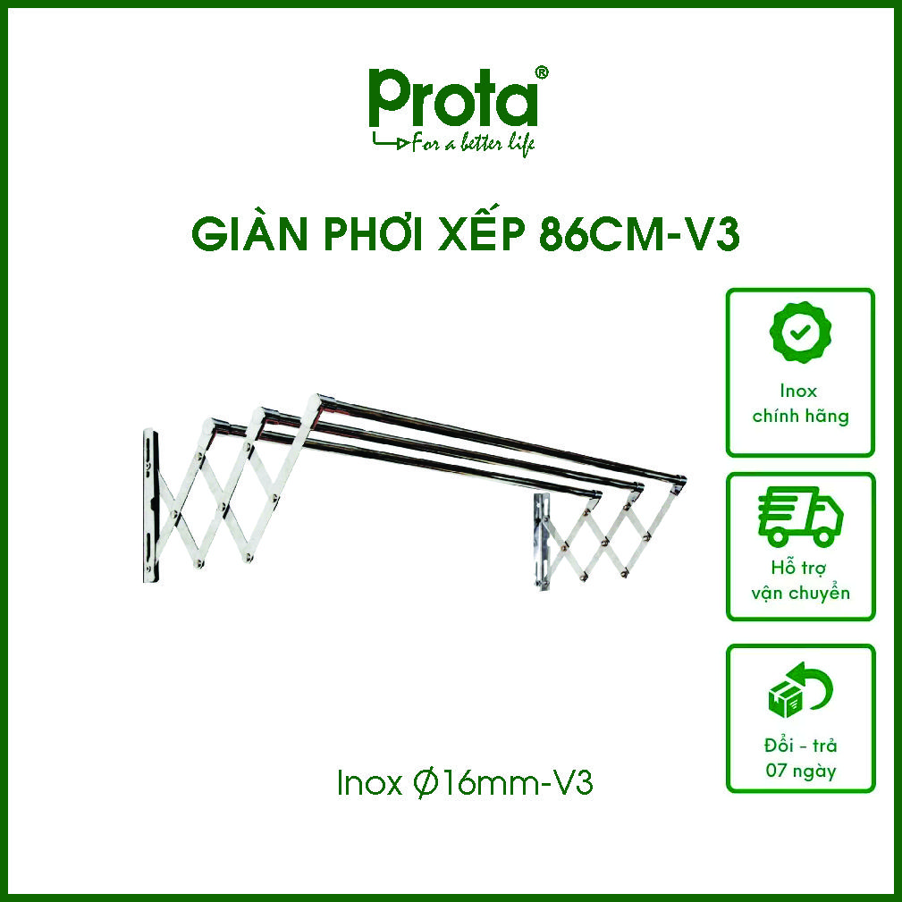 Giàn phơi đồ inox co giãn thông minh prota 86cm – bảo hành 12 tháng – cam kết 1 đổi 1 – chất lượng cao