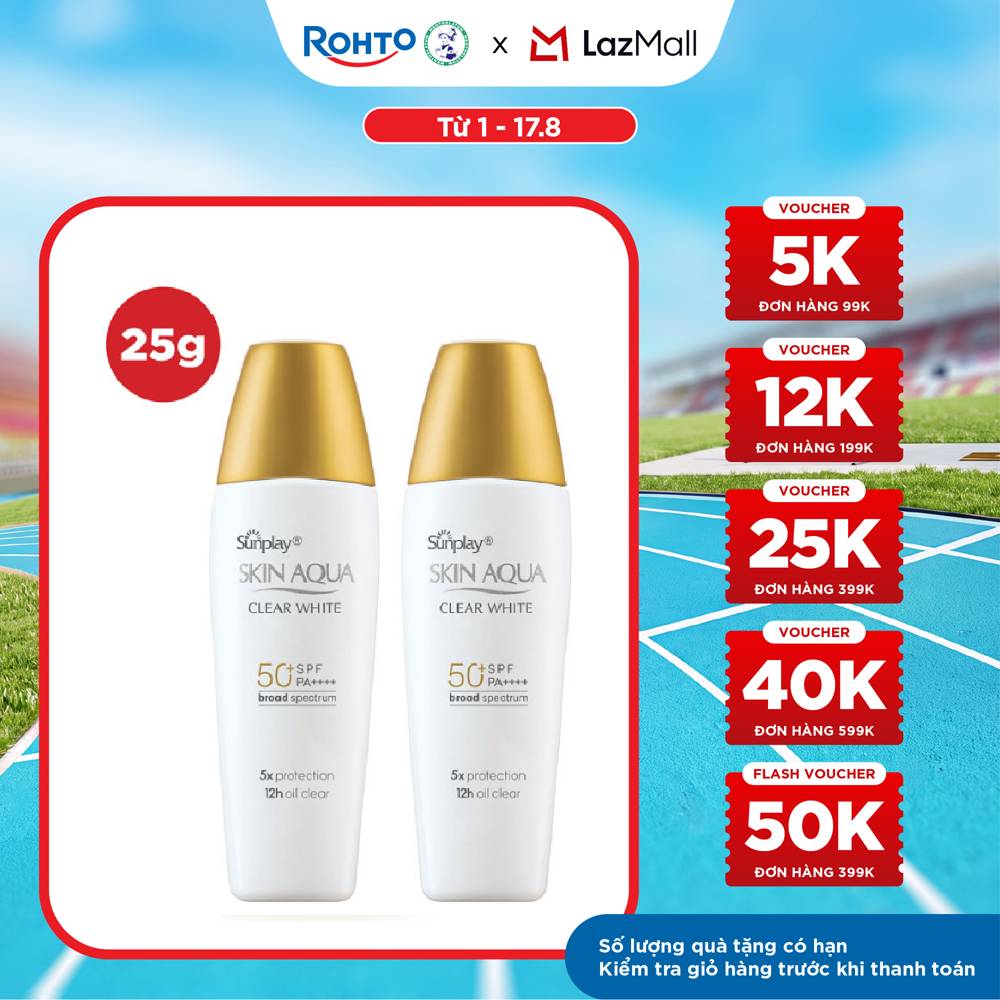 [VB] Bộ 2 Kem chống nắng Skin Aqua dưỡng trắng, kiểm dầu, dùng hàng ngày dạng sữa Sunplay Skin Aqua Clear White Eco Việt Nam SPF50, PA++++ 25g