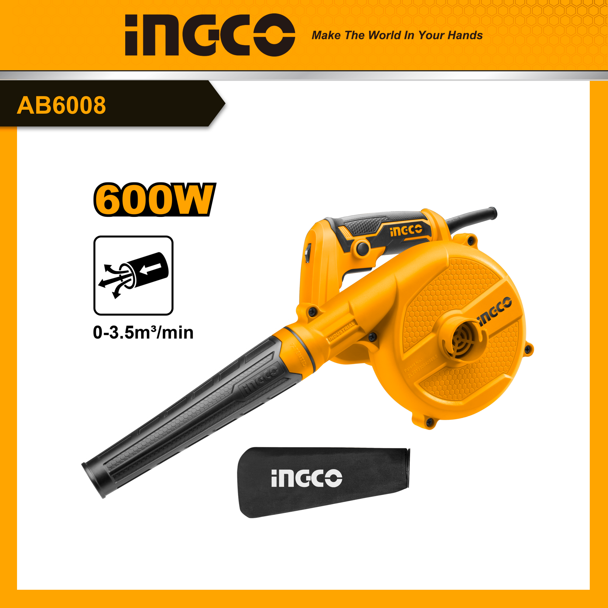 Máy hút thổi bụi 400w 600w ingco, 2 chức năng hút thổi bụi kèm túi chứa bụi ab6008