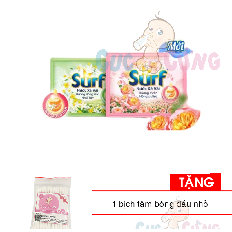  Set 5 dây nước xả vải Surf dây 10 gói x 27ml hương vườn hồng - hương nhài tây Tặng 1 bịch tăm bông 