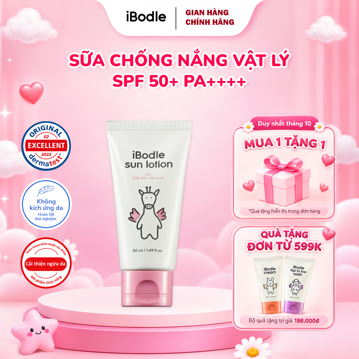 Kem Chống Nắng iBodle Sun Lotion SPF 50+ PA++++ Bảo Vệ Da Bé Khỏi Tia UV (50ml)
