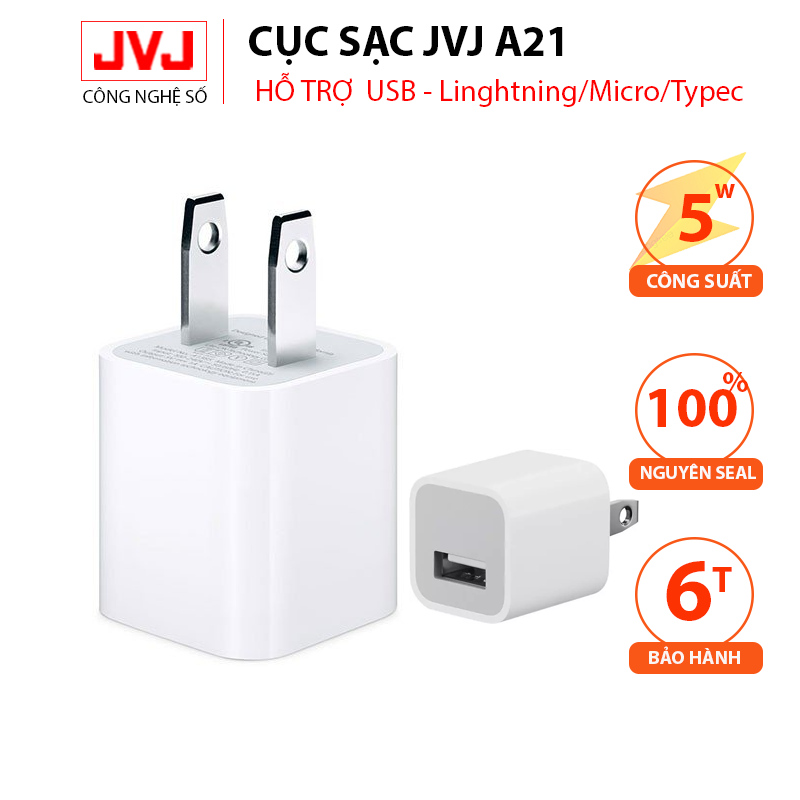 Củ sạc nhanh, củ sạc JVJ A21 USB- Lightning/Micro/Typec cho các dòng máy iphone, android- Bảo hành 6T chính hãng