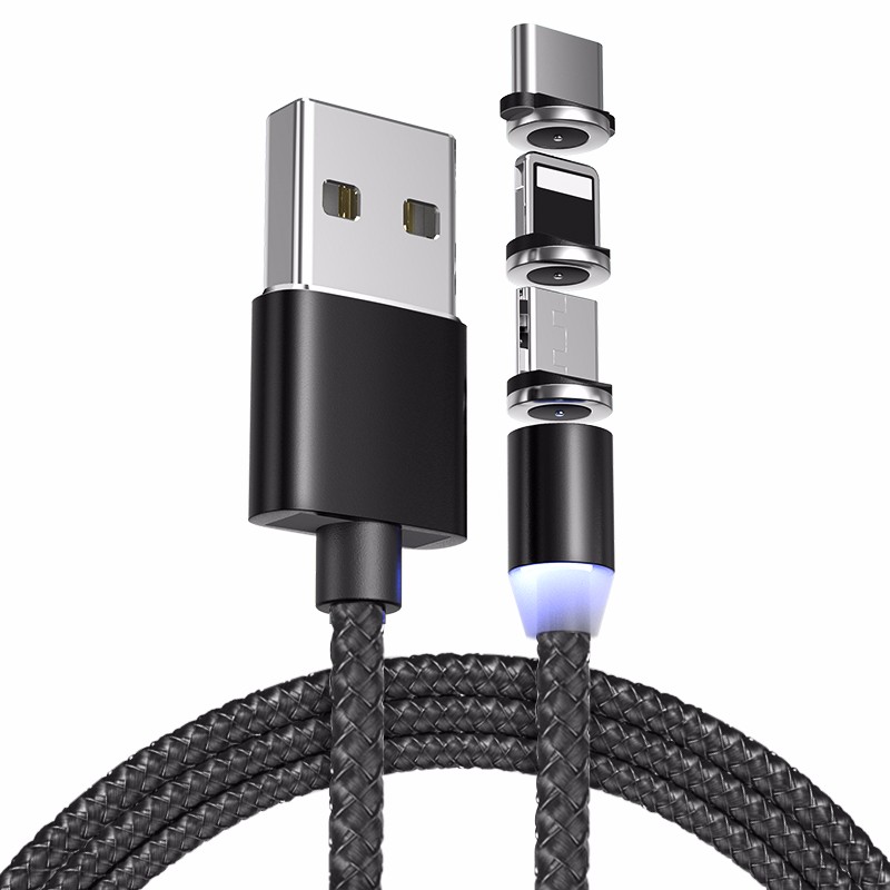 Cáp sạc từ tính 3 IN 1  đầu kết nối có thể làm nút chống bụi hiện đại chịu lực kéo tốt 1 dây 3 đầu sạc Type-C / Lightning / Mirco cực bền bỉ sang trọng hơn không sợ thắt nút