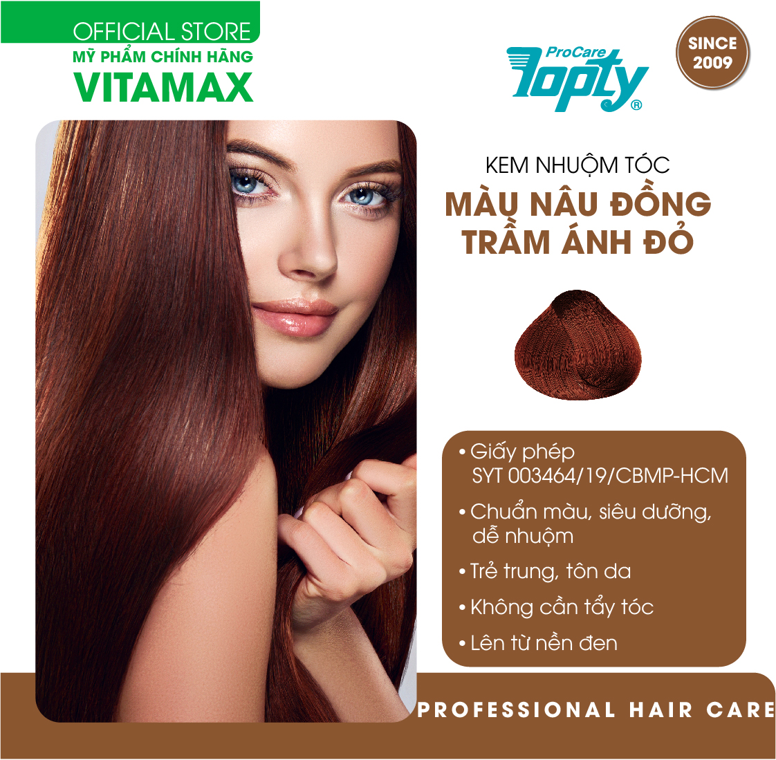 Kem Nhuộm Tóc THẢO DƯỢC màu NÂU ĐỒNG TRẦM ÁNH ĐỎ TOPTY 6/4 - KHÔNG CẦN TẨY TÓC - LÊN MÀU CHUẨN - SIÊU BÓNG MƯỢT - DỄ NHUỘM