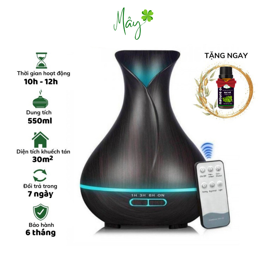 Máy xông tinh dầu phòng ngủ hình Tuylip 550ml, máy phun sương mini tạo độ ẩm, có đèn led 7 màu - Mây