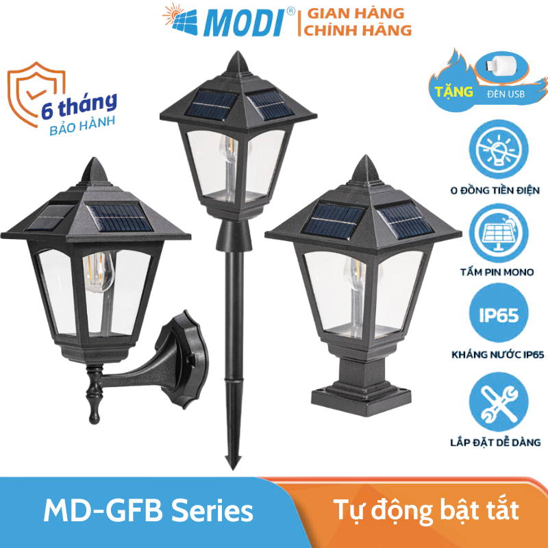 Đèn tường trang trí sân vườn modi solar năng lượng mặt trời, trang trí trụ cổng, cắm đất, gắn tường