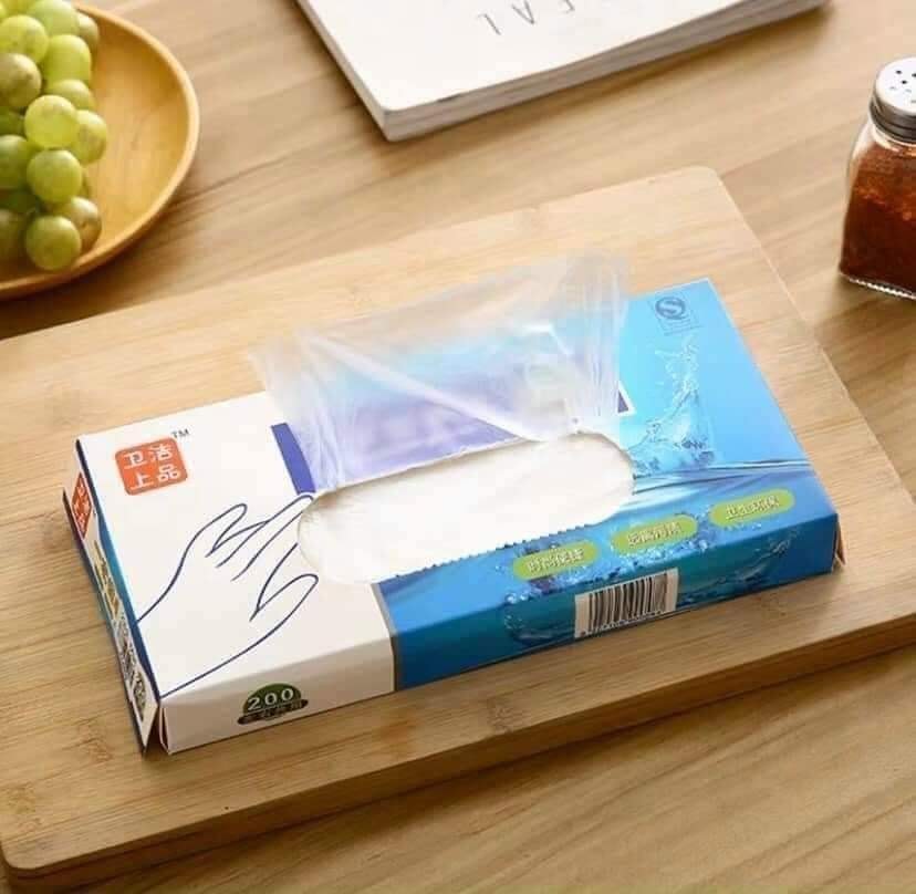Hộp 100 găng tay nilon - Găng tay thực phẩm - Găng tay túi bóng dùng 1 lần