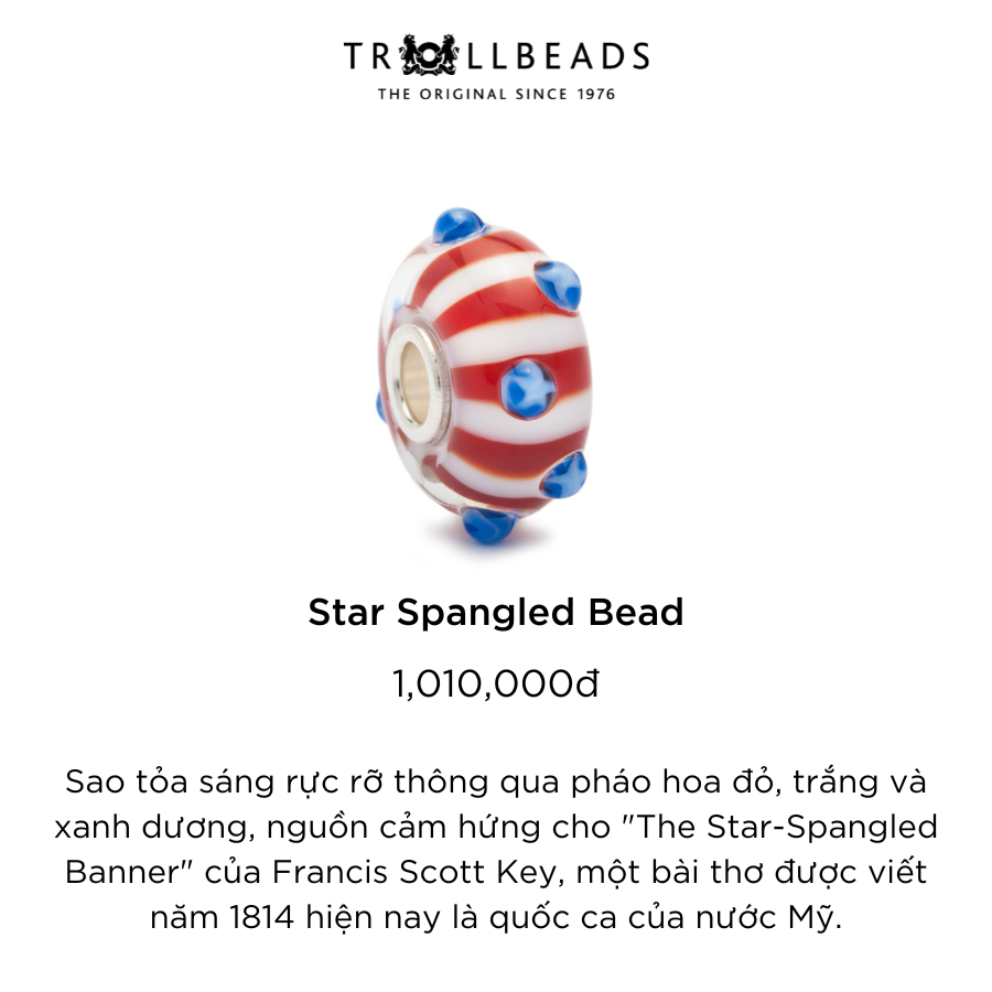 Trollbeads bead thuỷ tinh cao cấp star spangled tglbe-10105