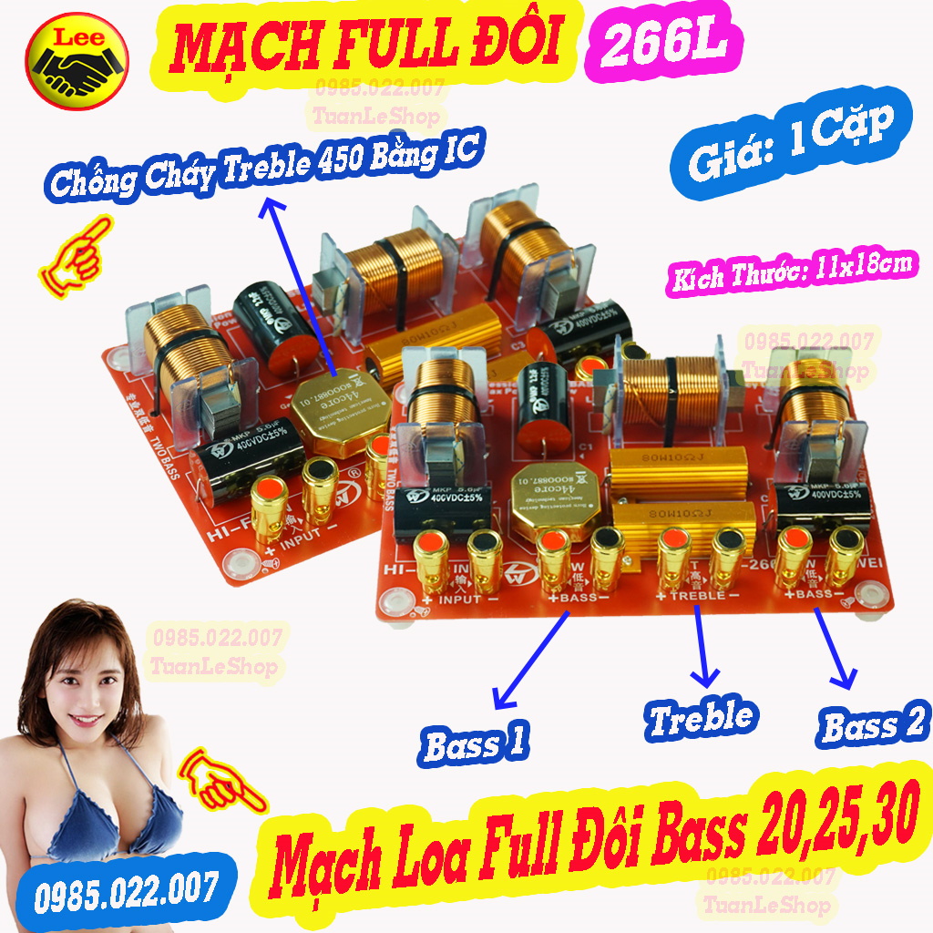 Mạch full đôi bass 25,30 - mạch phân tần 2 bass 1 treble sh 266l - giá 2 mạch - mạch loa bass đôi bass 25
