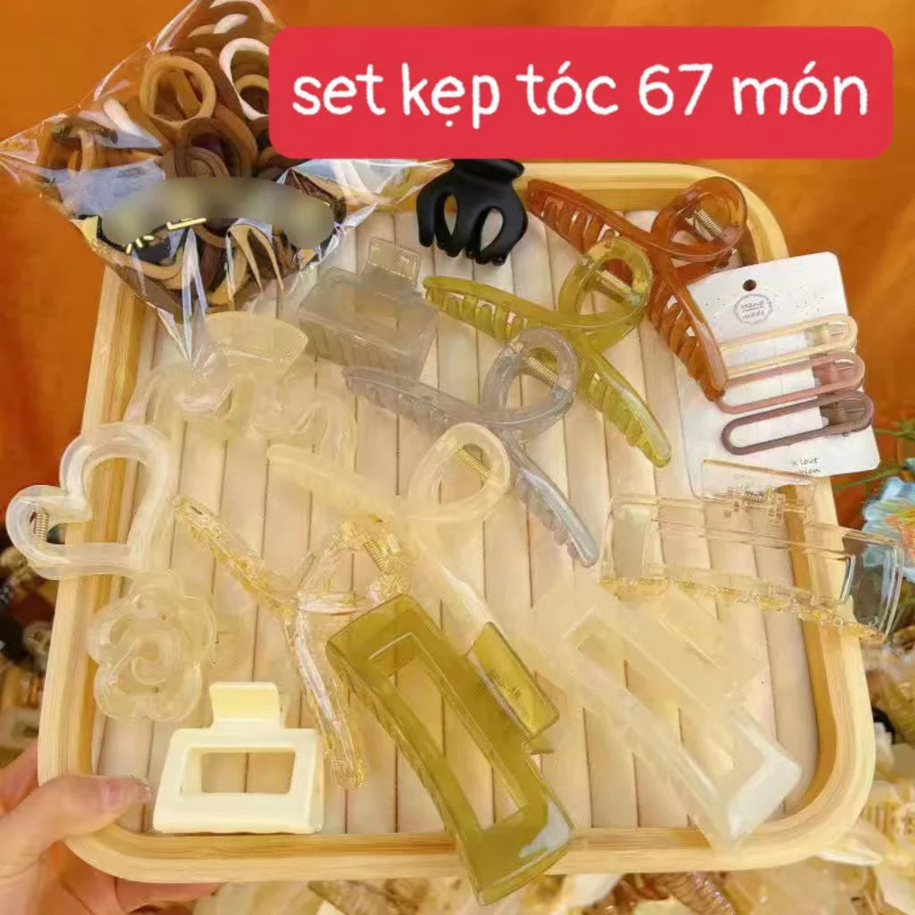 Sét kẹp tóc 67 món gồm 17 kẹp tóc và 50 chun tóc phong cách gái trung hot 2023...