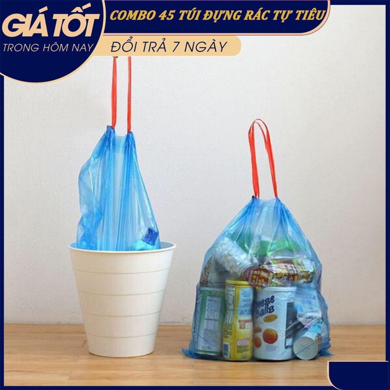 Combo 45 túi đựng rác giá rẻ có quai tiện dụng - Túi đnưg rác tự phân huỷ - Túi đựng rác bảo vệ môi trường - túi đựng rác sinh học - Bao đựng rác tự huỷ