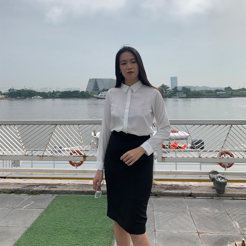 Áo sơ mi nữ thời trang công sở - s01 - áo sơ mi nữ trắng dấu khuy - áo sơ mi nữ kiểu cách - sơ mi kiểu hàn quốc - trắng - ngola