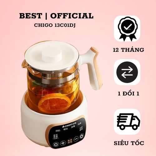 Bình đun nước sôi kiêm hâm sữa khử clo công nghệ mới đa năng chigo 13c01dj