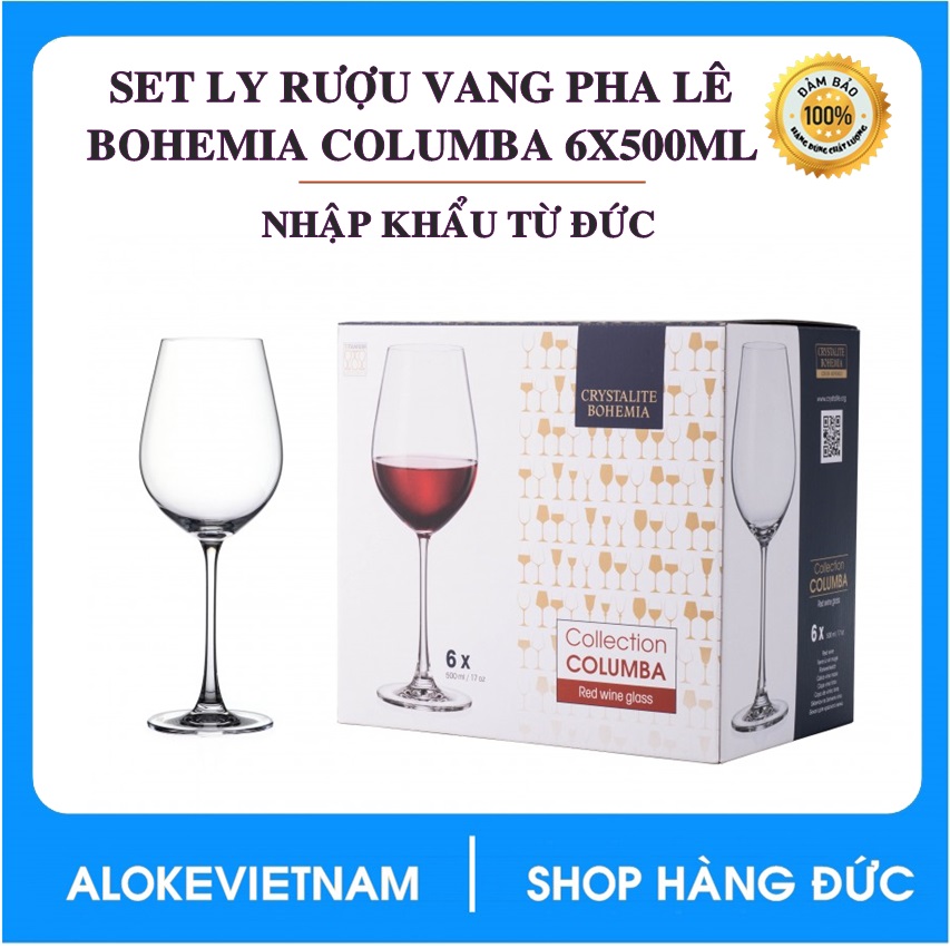Set ly rượu vang thủy tinh pha lê không chì BOHEMIA COLUMBA 6x500ml , chất lượng và độ bóng tuyệt hảo, cường lực, chống trầy, không chứa BPA an toàn cho sức khỏe - Aloke Vietnam