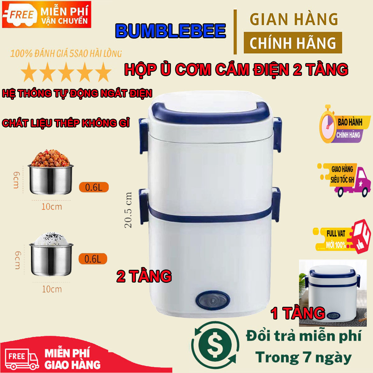 Hộp đựng cơm cắm điện văn phòng - hộp cơm hâm nóng cắm điện 2 tầng, hộp giữ nhiệt hâm, hấp, nấu, ba ngăn đựng thông minh ruột inox 304 an toàn cho người sử dụng, hộp cơm cắm điện, hộp đựng cơm văn phòng.