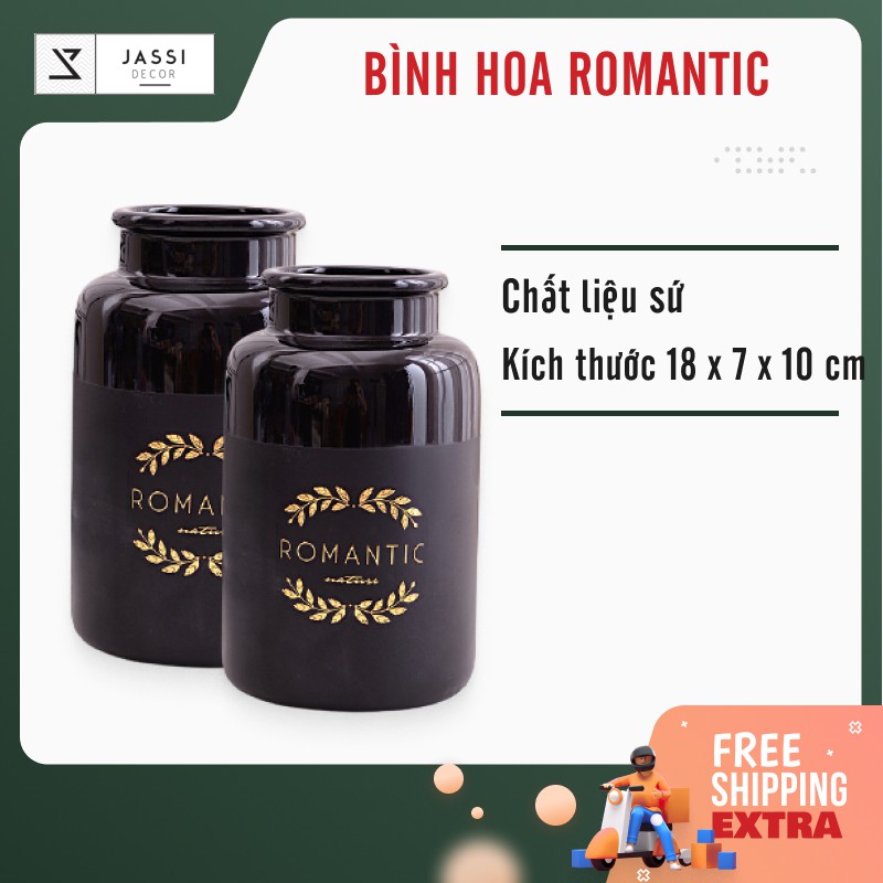 Bình hoa gốm sứ cao cấp in chữ Romantic - BC282