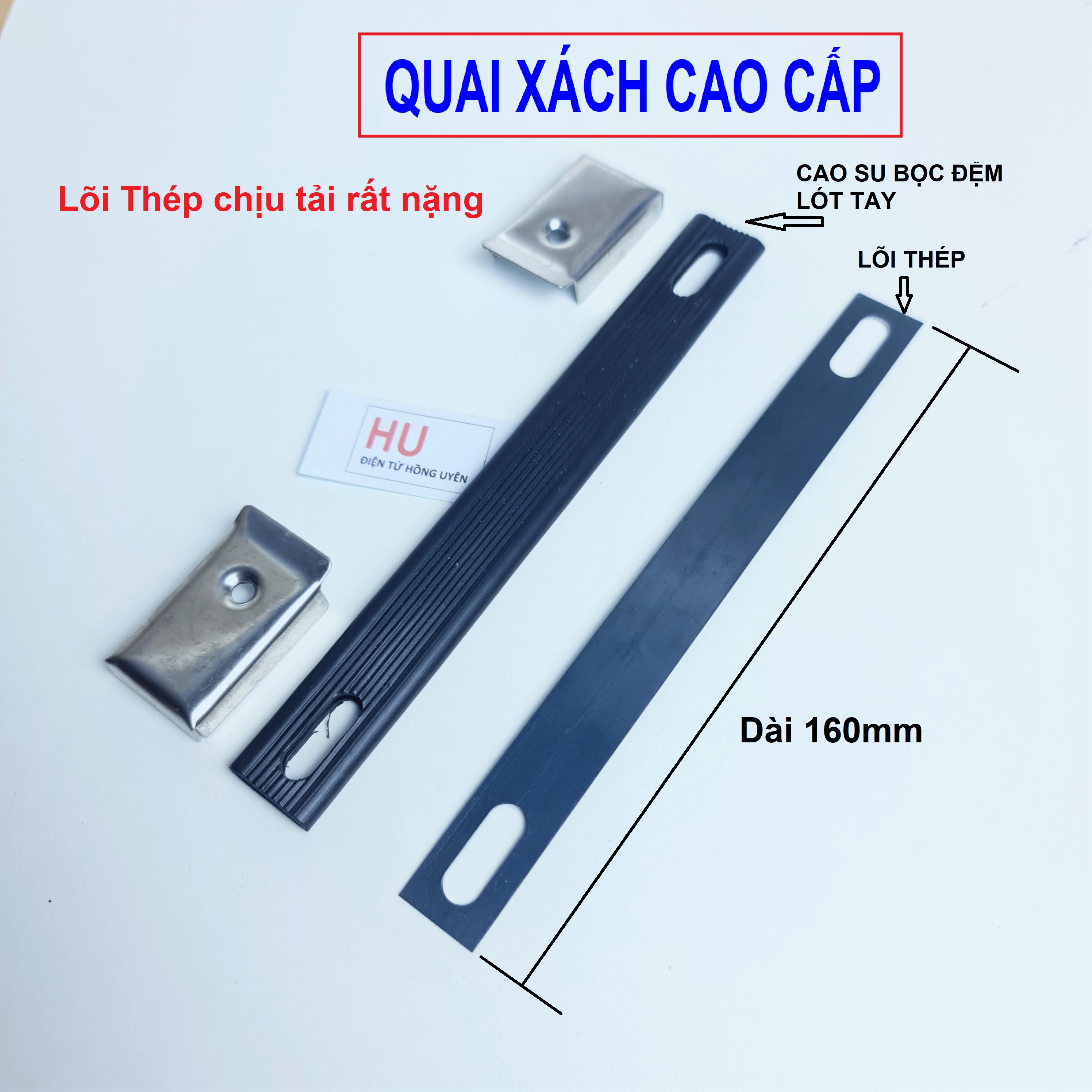 Quai xách lõi thép siêu bền dùng xách đồ nặng, chế quai xách vali, loa... Quai xách TC2 đế bắt vít inox 16cm