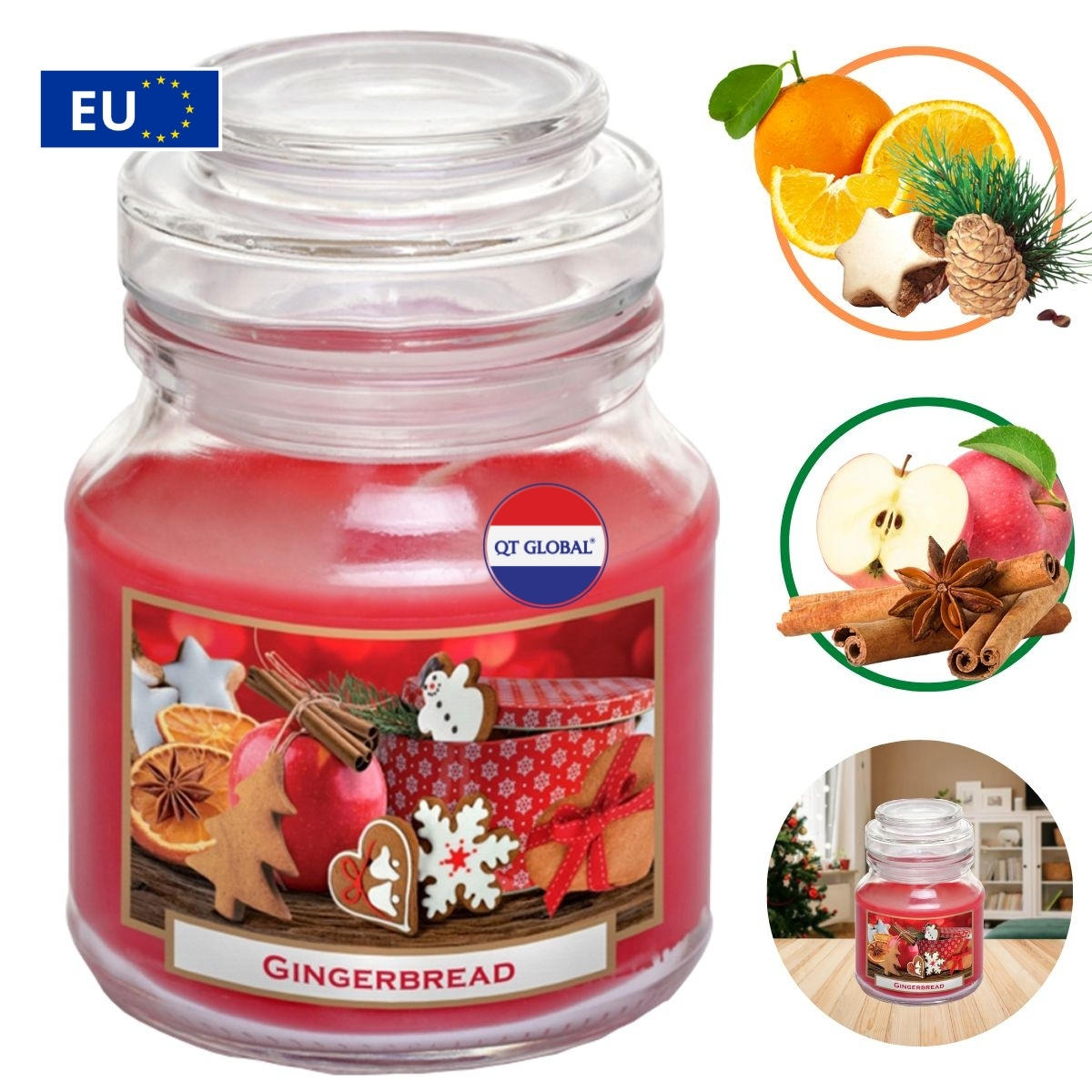 Hũ nến thơm Bartek Candles 130g Gingerbread - bánh gừng, táo, quế, thơm phòng, thư giãn, hỗ trợ khử mùi, không khói