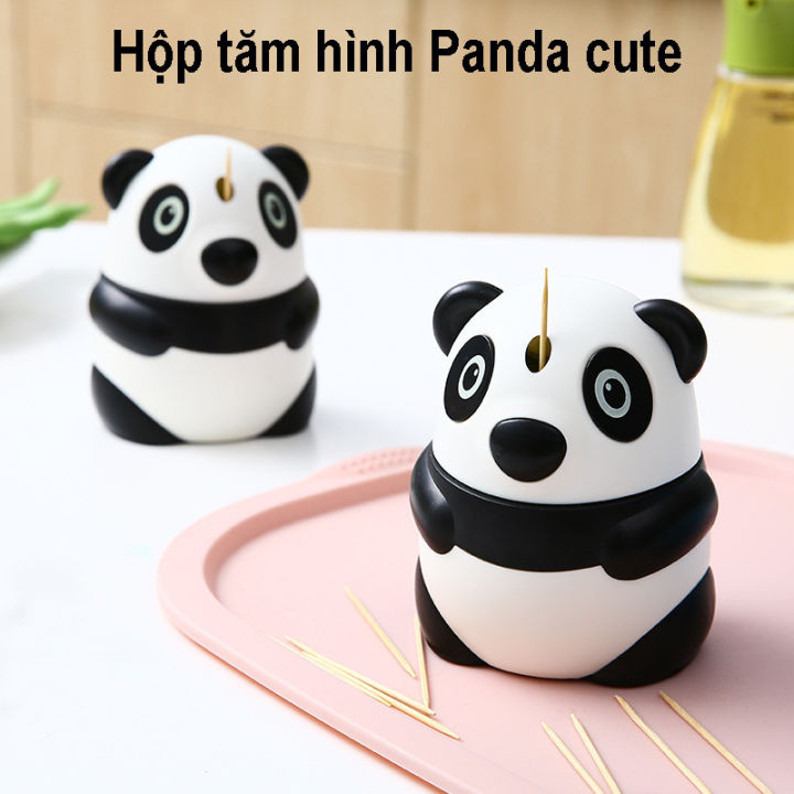 Hộp đựng tăm hình gấu trúc có nút nhấn tiện dụng
