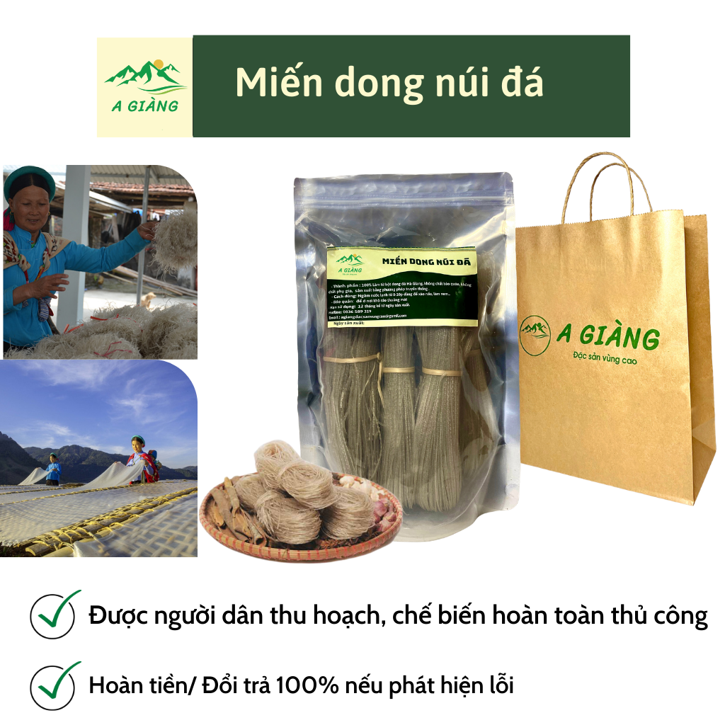 1kg miến dong núi đá đặc sản Hà Giang- miến dong dai ngon đặc biệt không nát cả khi nấu lại từ củ dong đá Hà Giang