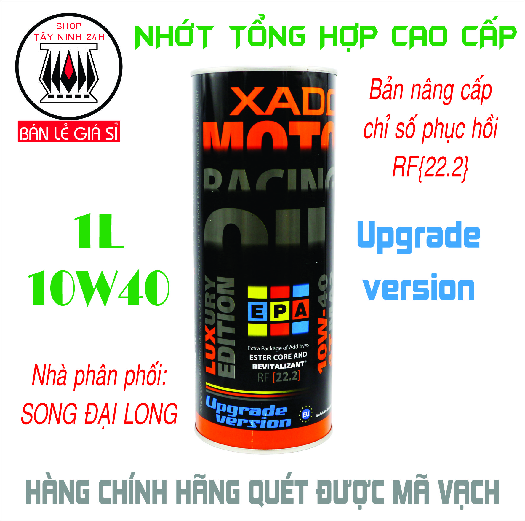 Nhớt  XADO Moto Racing UPGRADE VERSION JASO MA2 - API SN-10W40 - tổng hợp 100% nhập khẩu HÀ LAN NPP SONG ĐẠI LONG