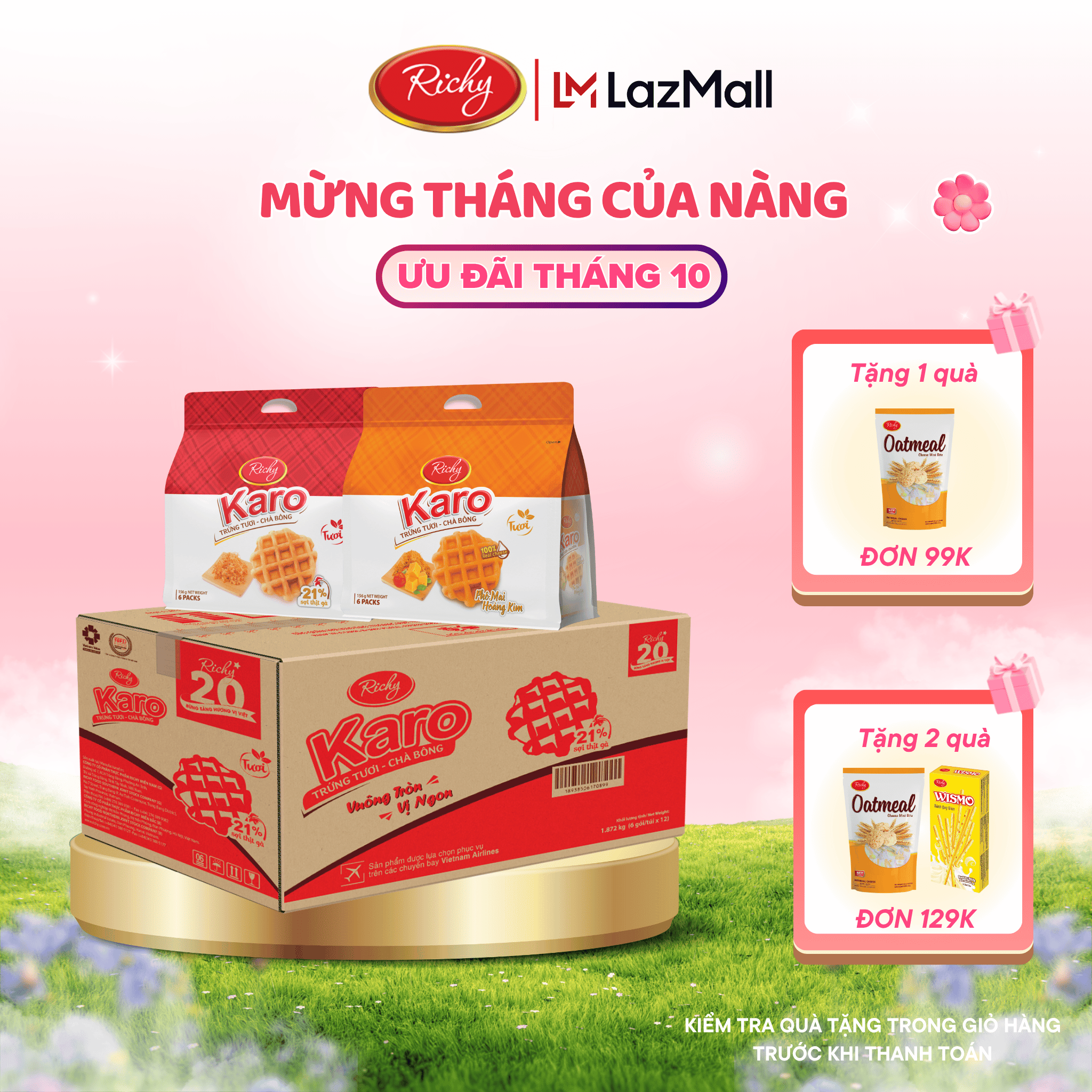 Combo 12 bịch bánh Karo mix vị Richy thơm ngon tròn vị (1 Thùng) - bánh kẹo Richy - date 45 ngày từ NSX, KH cân nhắc khi mua SL lớn - giá sau khi được trợ giá và áp dụng voucher shop