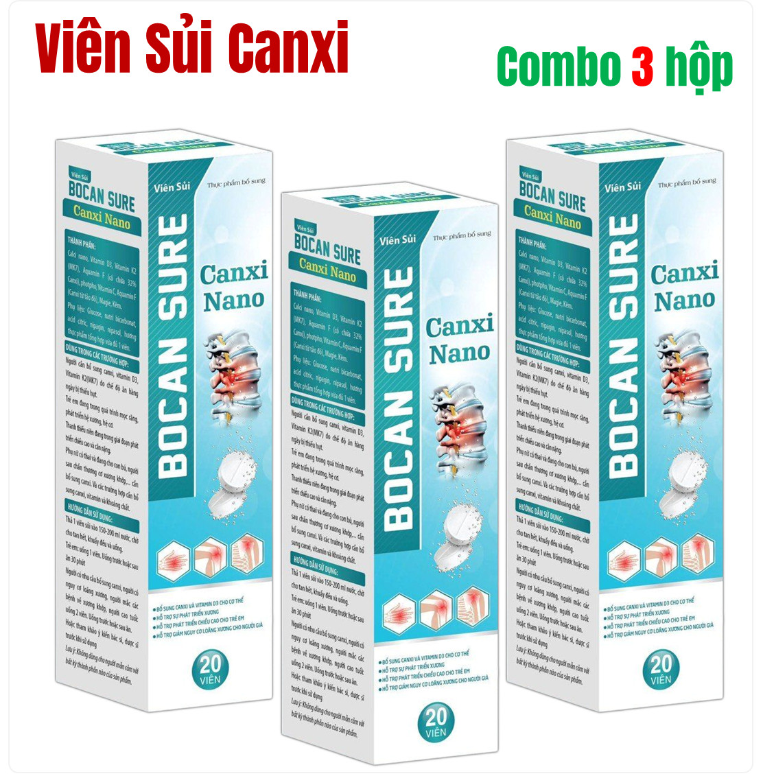 Viên Sủi Bổ Sung Canxi và Vitamin D3 Bocan Sure, Hỗ Trợ Phát Triển Xương