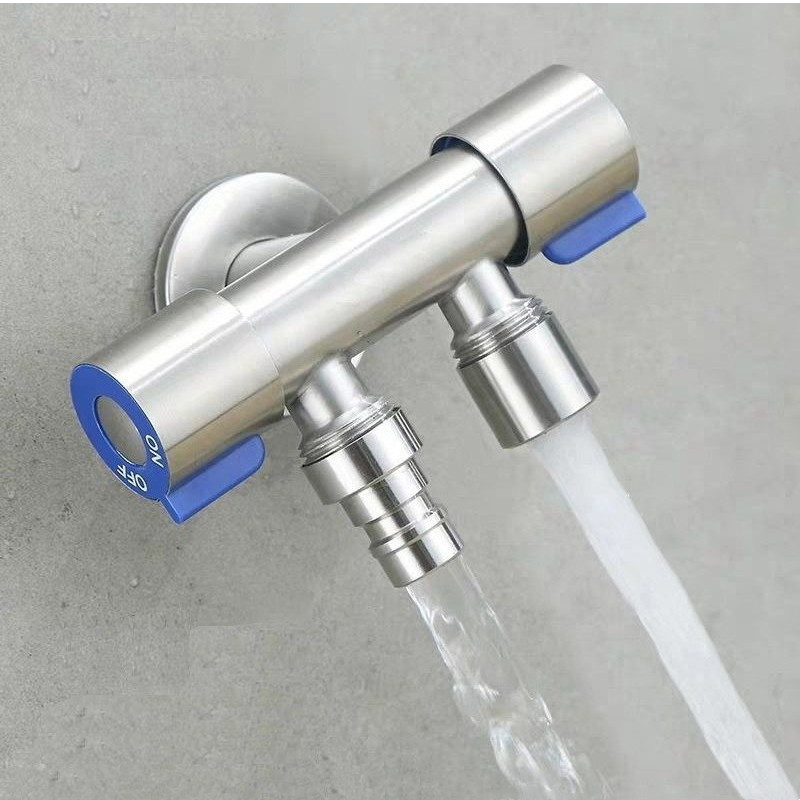 Van nước đa năng 2 cổng xả điều khiển thông minh. Có phụ kiện dẫn nối. Đường kính lắp đặt 20mm. Chất liệu inox bóng