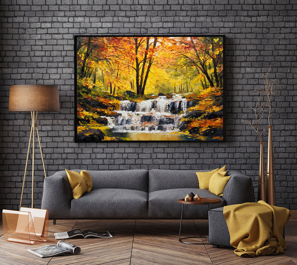 Tranh treo tường dòng suối giữa rừng cây in trên canvas có khung, trang trí phòng khách, phòng ngủ (#10063409)