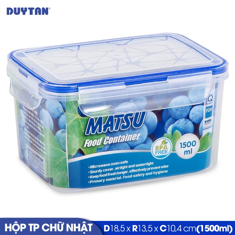 Hộp đựng thực phẩm chữ nhật nhựa DUY TÂN Matsu 1500ml (18.5 x 13.5 x 10.5 cm) - 03208