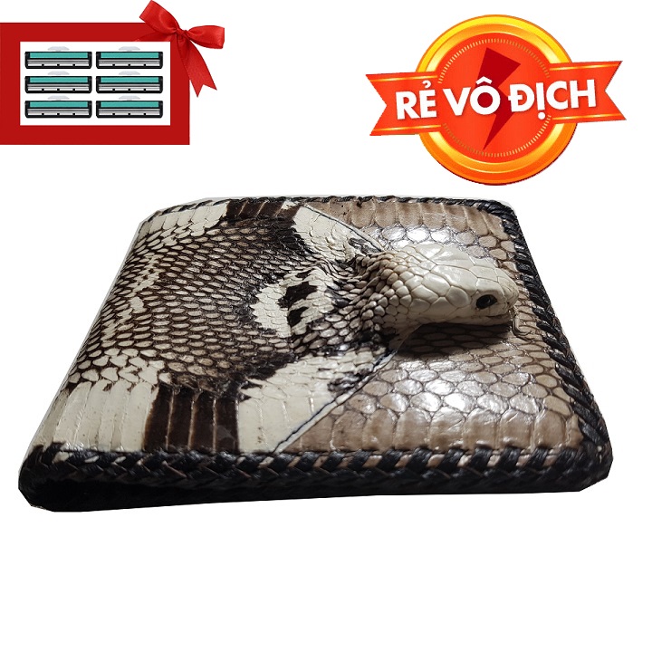 [HCM]Bóp da rắn hổ mang nguyên con đan viền Ruby Luxury tặng kèm 6 lưỡi dao cạo râu kép 60.000 đ