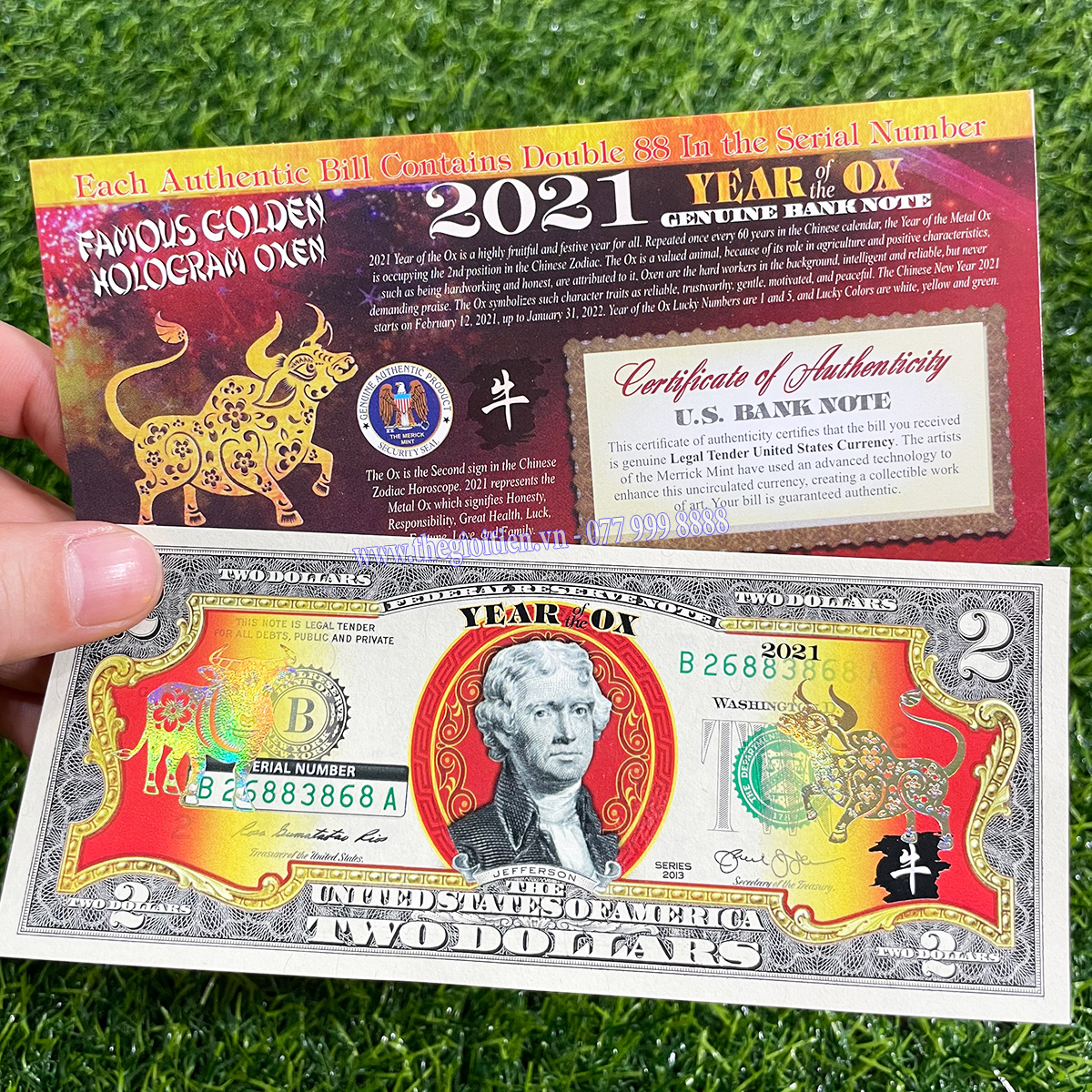 [Quà Tặng] Đồng 2USD Hình Con Trâu Mạ Vàng 2021 Lì Xì Tết May Mắn Tài Lộc