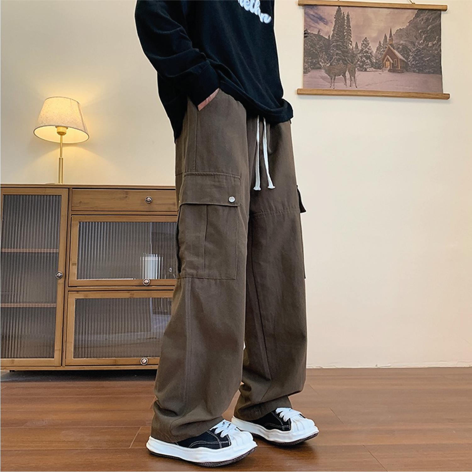 HOÀN TIỀN 15 Quần Ống Rộng Nam Nữ Vải Kaki Phong Cách Quần Túi Hộp Caro Pants Hip Hop Đường Phố Cá Tính Q002