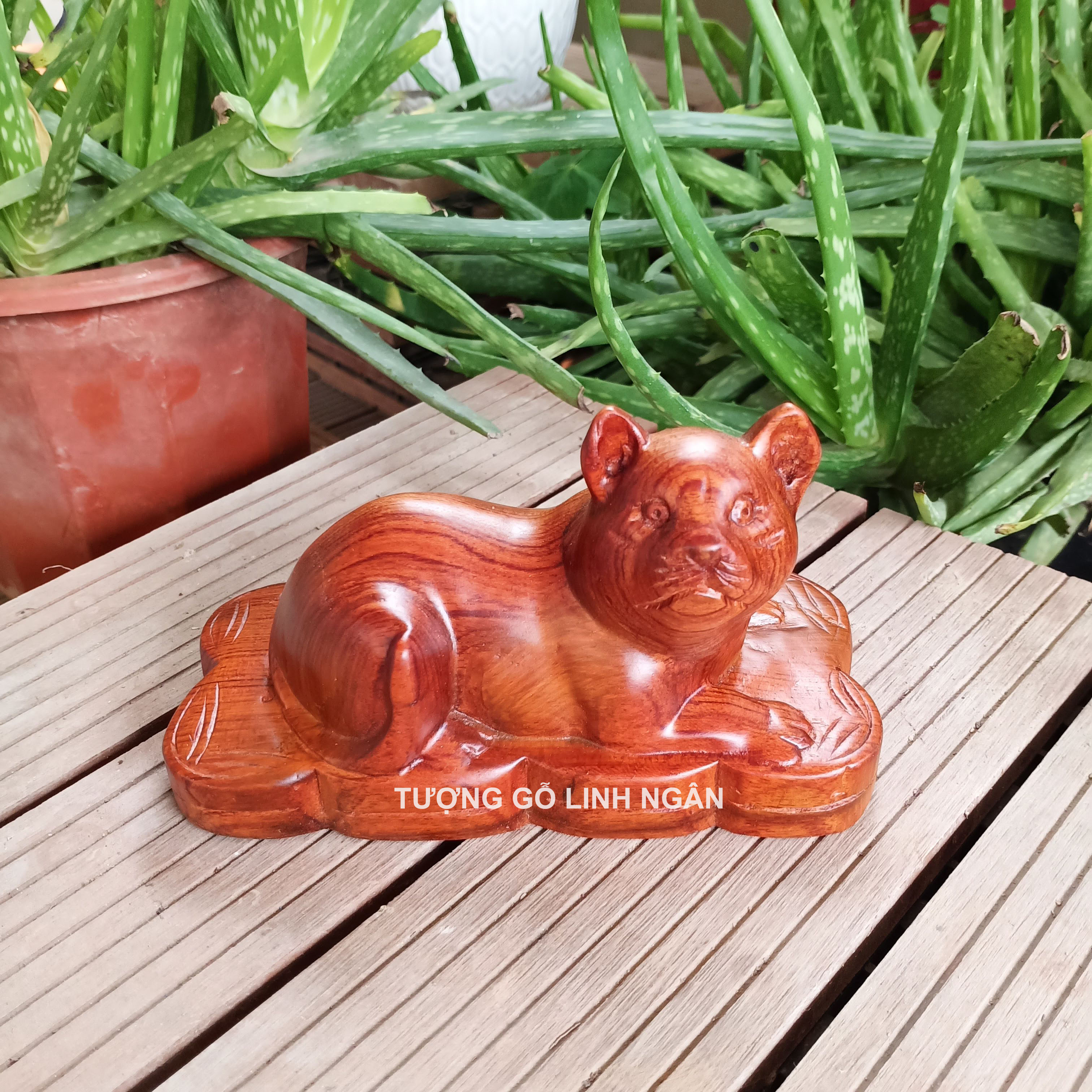 Tượng Mèo gỗ hương (Cao 8, ngang 15, sâu 6 cm)