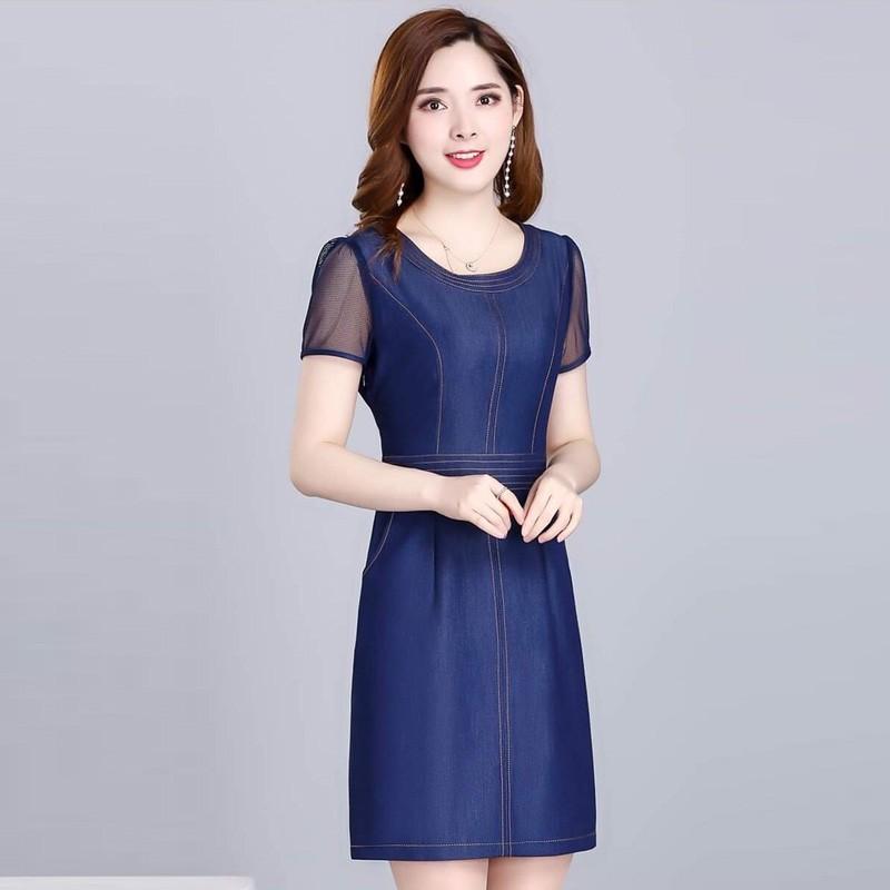 Đầm jean ôm body phối tay voan