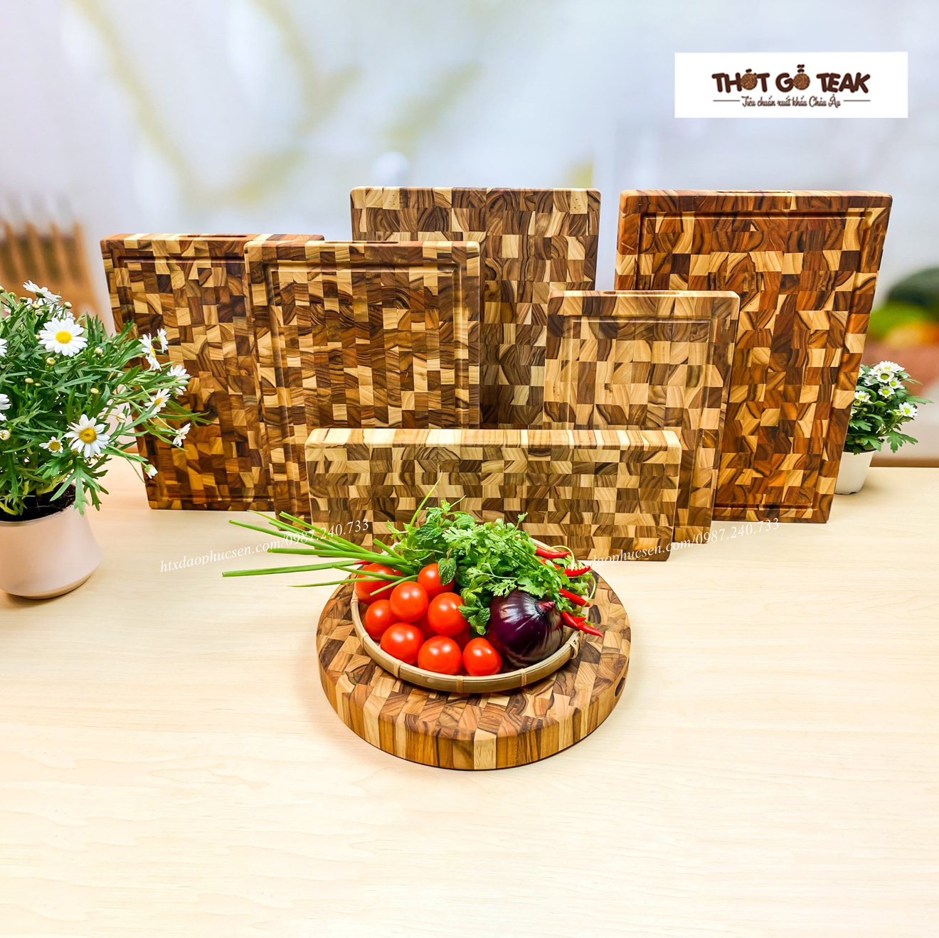 Thớt gỗ teak cao cấp - cắt thái trang trí - 40x28x25cm - dc03