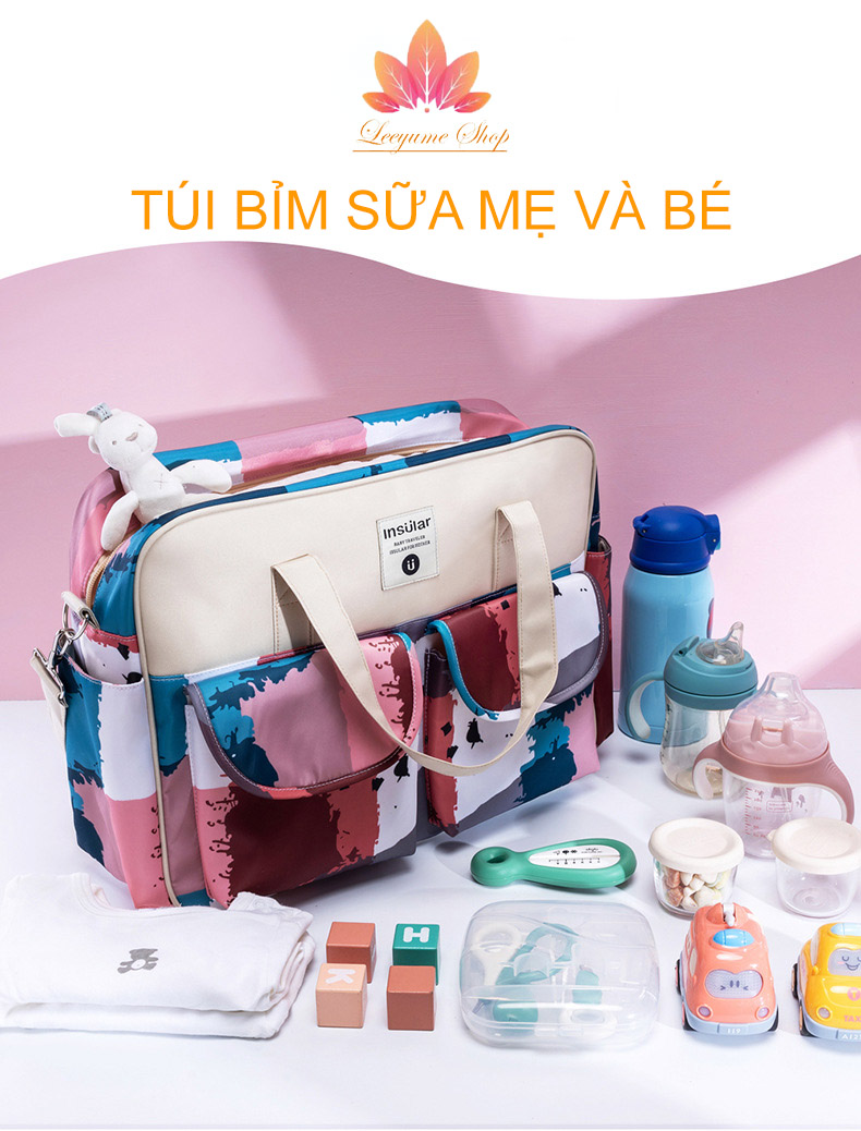 TÚI XÁCH BỈM SỮA CHO MẸ VÀ BÉ INSULAR ĐA SẮC MÀU - TÚI ĐA NĂNG KHÔNG THẤM NƯỚC