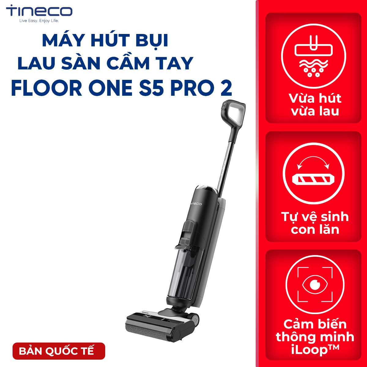 Máy hút bụi lau nhà khô và ướt tineco floor one s5 pro 2 _ bản quốc tế _bảo hành chính hãng 24 tháng