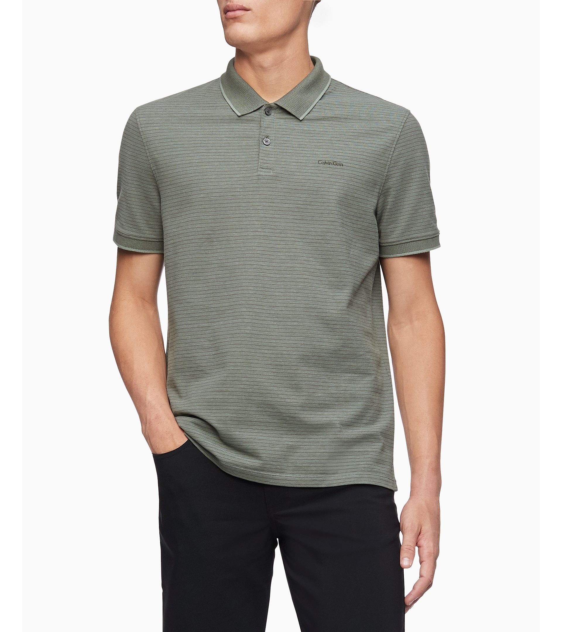 Áo Polo Nam Calvin Klein Men's Birdseye Striped Polo Agave Green