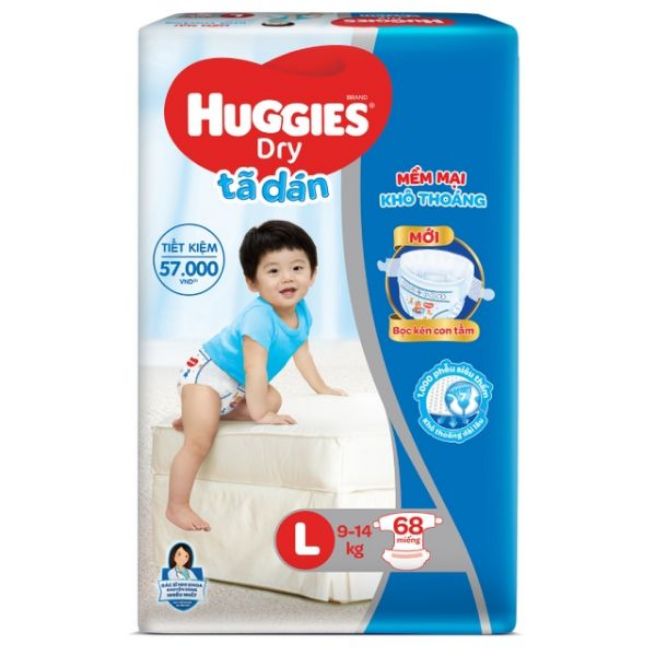 Tã bỉm dán huggies l 68 miếng, l68