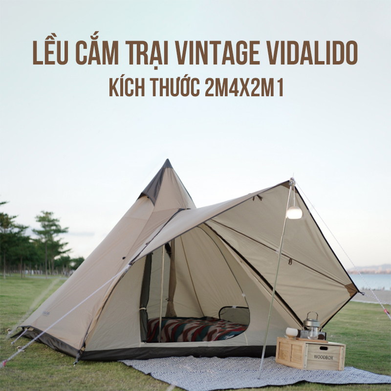 Lều Cắm Trại Vintage Vidalido Lều Ấn Độ Lều Kim Tự Tháp Vidalido 4-6 Người 2 Cửa Thông Thoáng Chống Thấm Chống Tia UV