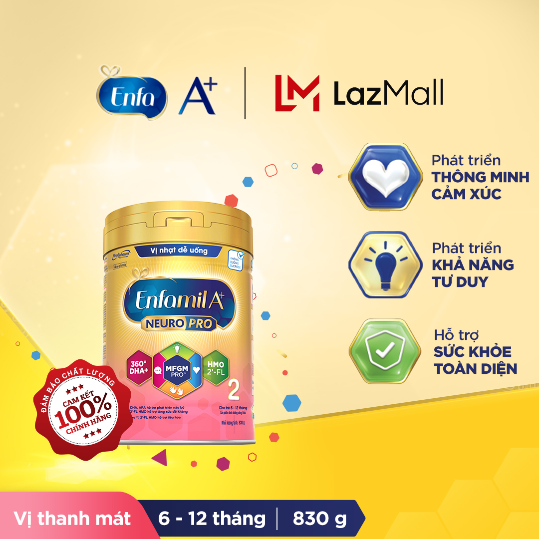 Sữa bột enfamil a+ neuropro 2 vị thanh mát 2fl hmo với dưỡng chất dha & mfgm cho trẻ từ 6 –12 tháng tuổi– 830g
