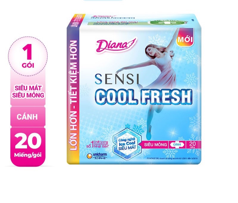 Băng vệ sinh Diana Sensi Cool Fresh siêu mỏng cánh gói 20 miếng