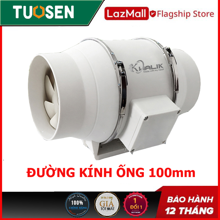  Quạt thông gió phi 100mm đường ống tròn áp lực xiên động lực mạnh hút mùi thông gió nhà bếp nhà vệ sinh KHALIK  lắp ráp và bảo hành 2 năm tại Việt Nam  