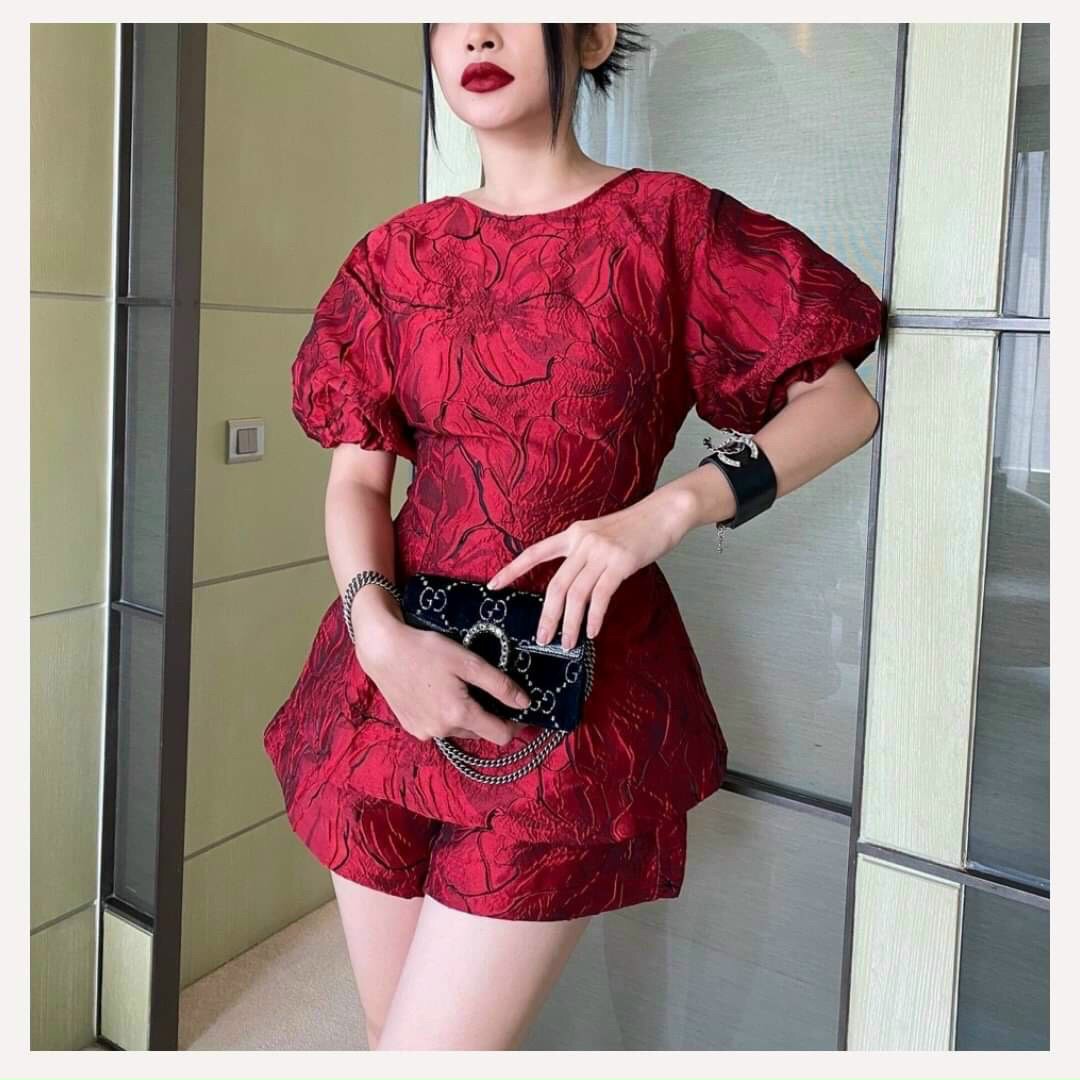 Set bộ nữ gấm lụa trẻ trung siêu đẹp cột nơ phía sau mẫu mới 2021
